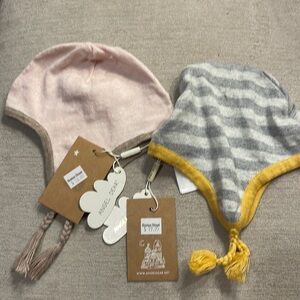 Angel Dear two Braid Trim Cotton Knit Ear Flap Pilot’s  Hat- 0-6 Months